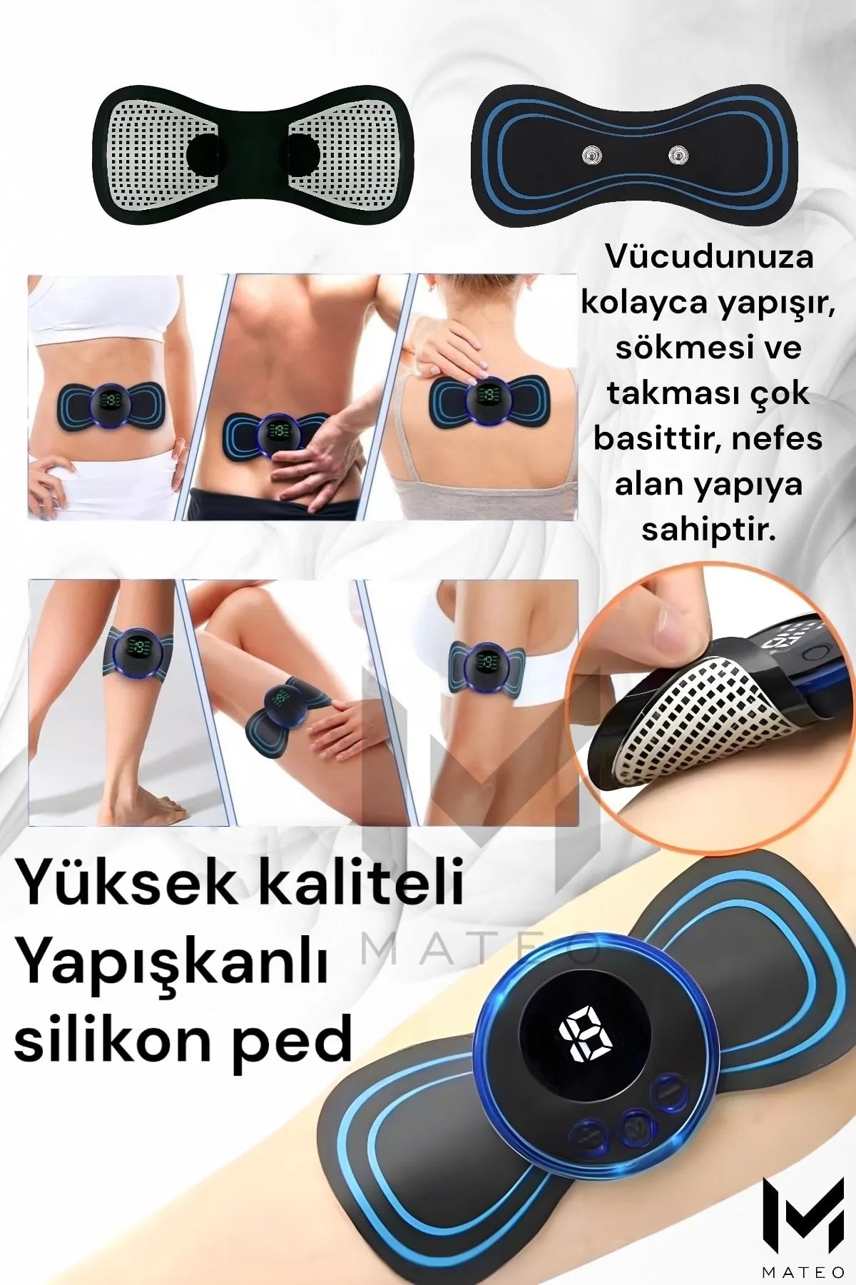 Pedli Masaj Aleti Bel Sırt Bacak Kol 8 Farklı Stil 18 Kademeli Titreşimli Şarjlı Taşınabilir Tens