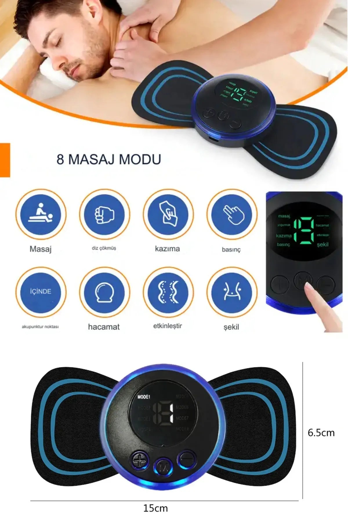 Pedli Masaj Aleti Bel Sırt Bacak Kol 8 Farklı Stil 18 Kademeli Titreşimli Şarjlı Taşınabilir Tens