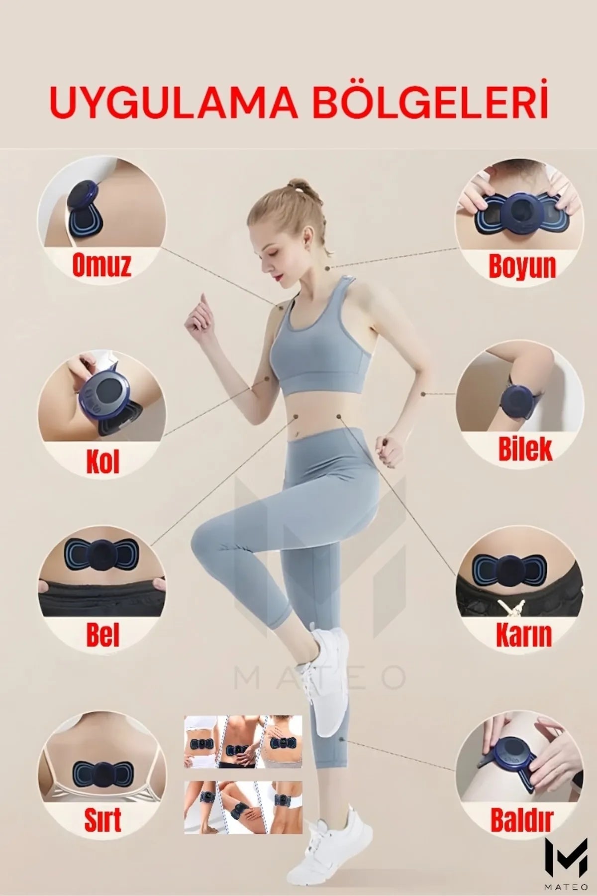 Pedli Masaj Aleti Bel Sırt Bacak Kol 8 Farklı Stil 18 Kademeli Titreşimli Şarjlı Taşınabilir Tens