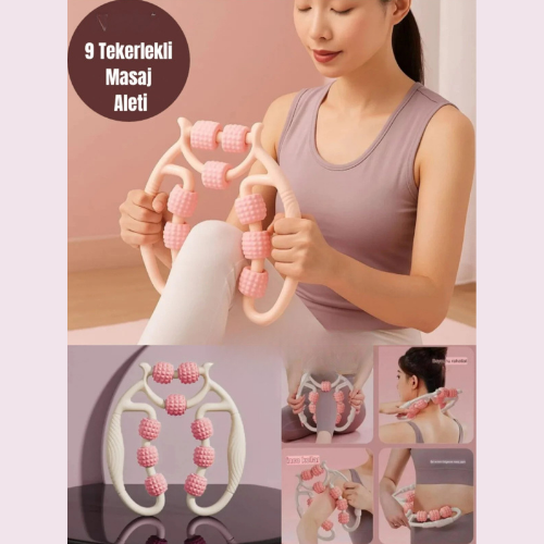 Kas Gevşetici Masaj Aleti 9 Tekerlekli Ayarlanabilir Lenf Drenaj Rulosu Bacak Kol Selülit