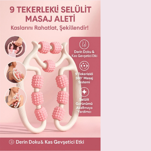 Kas Gevşetici Masaj Aleti 9 Tekerlekli Ayarlanabilir Lenf Drenaj Rulosu Bacak Kol Selülit